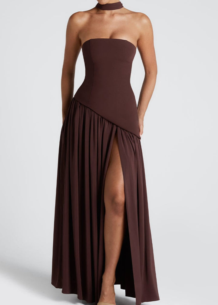 LINA | Strapless Maxijurk met Hoge Split