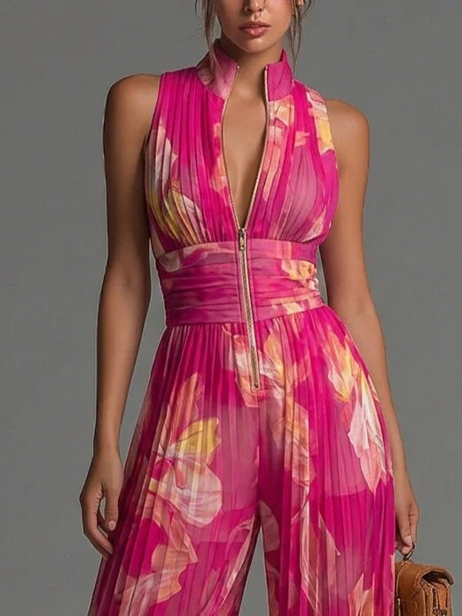 Zakira | Elegante Plissé Jumpsuit met Wijde Pijpen