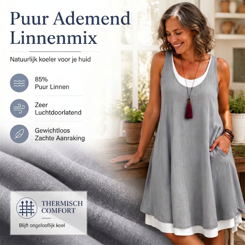 Luchtige Mouwloze Jurk met Tweedelige Look